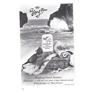 Evyan Perfume Ad Beach Travel Atomizer 1960s Vintage Print Ad 9 inch W